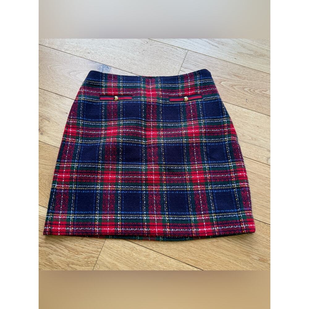 Talbots Petite Plaid A-Line Skirt Size 6P Red Blue Tartan NWOT - Picture 3 of 10